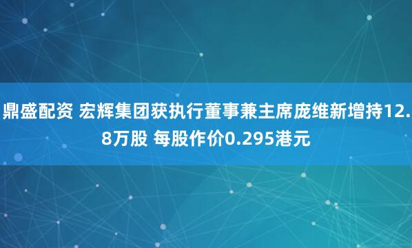 鼎盛配资 宏辉集团获执行董事兼主席庞维新增持12.8万股 每股作价0.295港元